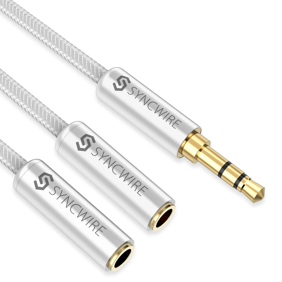 SYNCWIRE Headphone Splitter, 3.5mm Nylon-Braided Male to 2 Female Y Cable