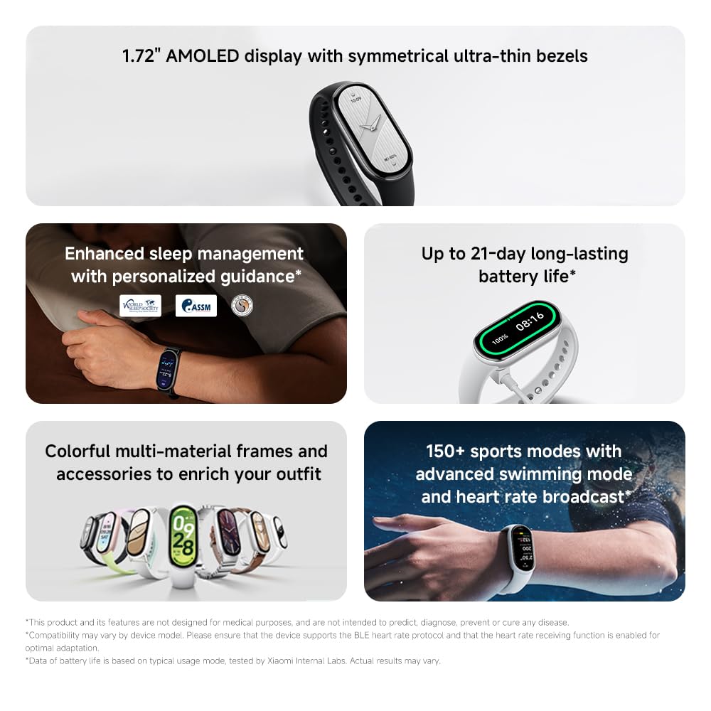 XIAOMI Smart Band 10, Fitness Tracker for Men Women, 21-day battery, White