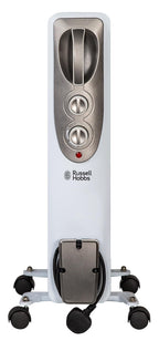 Russell Hobbs 2000W/2KW Oil Filled Radiator, 9 Fin Portable Electric Heater - White, Adjustable Thermostat with 3 Heat Settings, Safety Cut-off, 20 m sq Room Size, RHOFR5002, 2 Year Guarantee