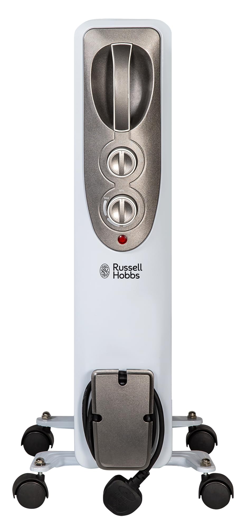 Russell Hobbs 2000W/2KW Oil Filled Radiator, 9 Fin Portable Electric Heater - White, Adjustable Thermostat with 3 Heat Settings, Safety Cut-off, 20 m sq Room Size, RHOFR5002, 2 Year Guarantee