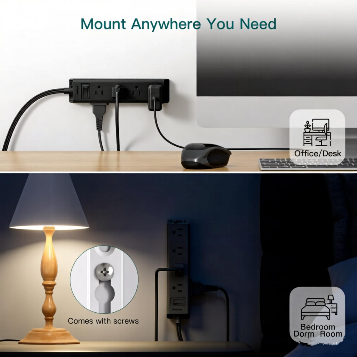 Flat Plug Power Strip, Ultra Thin Flat Extension Cord - 12 Outlets 3 Sides