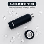 Exllena Insulated Black Water Bottles 750ml with Clip, Double Wall Vacuum Drinks Bottle Keeps Drinks Cold 24 Hrs/Hot 12 Hrs, Stainless Steel Water Bottle BPA Free