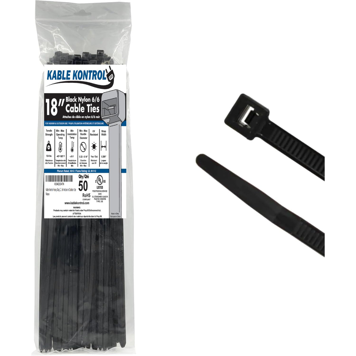 Kable Kontrol Cable Zip Ties, 4 Inch, 100 Pcs, 18lbs Test, Gray