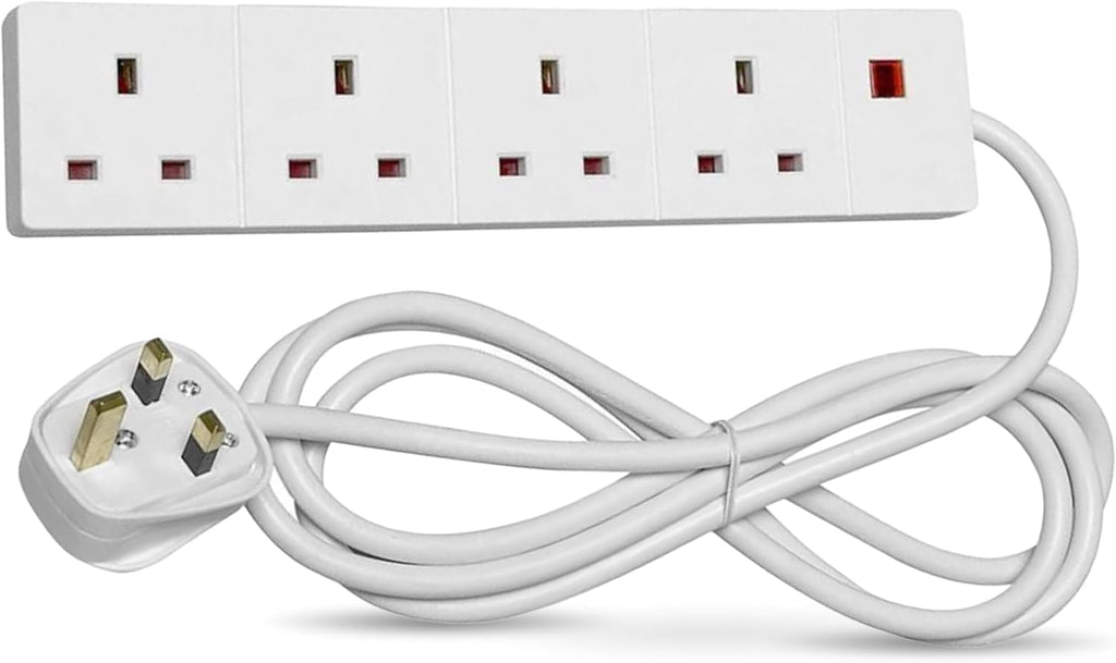 STATUS 4 Way Socket Extension Lead, 4m Cable with Neon Power Indicator, 13A Multi-Plug Strip for Home or Office, Wall Mountable, White (S4W4MS6)