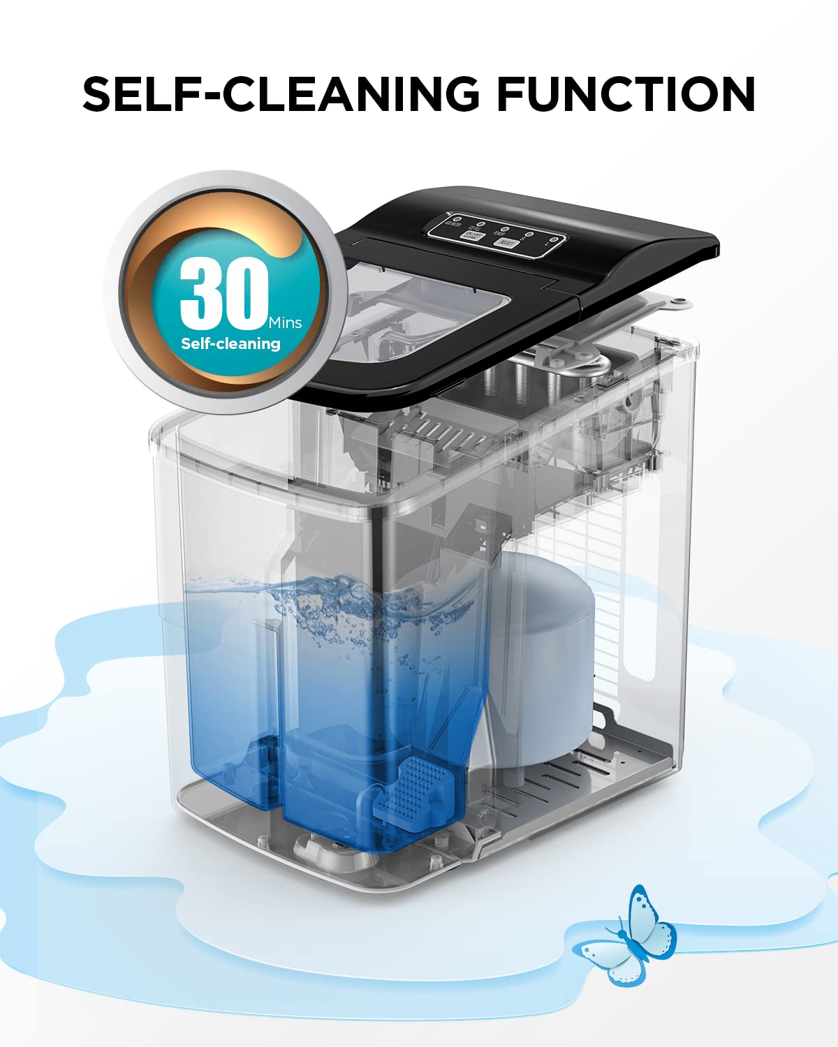 Silonn Ice Maker Countertop, 9 Cubes Ready in 6 Mins, 26lbs in 24Hrs, Self-Cleaning Ice Machine with Ice Scoop and Basket, 2 Sizes of Bullet Ice for Home Kitchen Office Bar Party