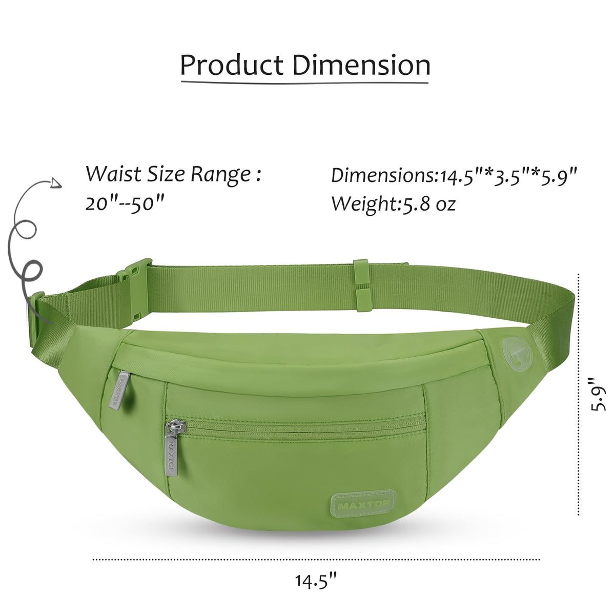 MAXTOP Large Bumbag Waist Fanny Pack Running Belt for Men Women Unisex Bum Bag with Headphone Jack and 4-Zipper Pockets Adjustable Belt for Travel Running Jogging Workout Hiking Gifts All Black