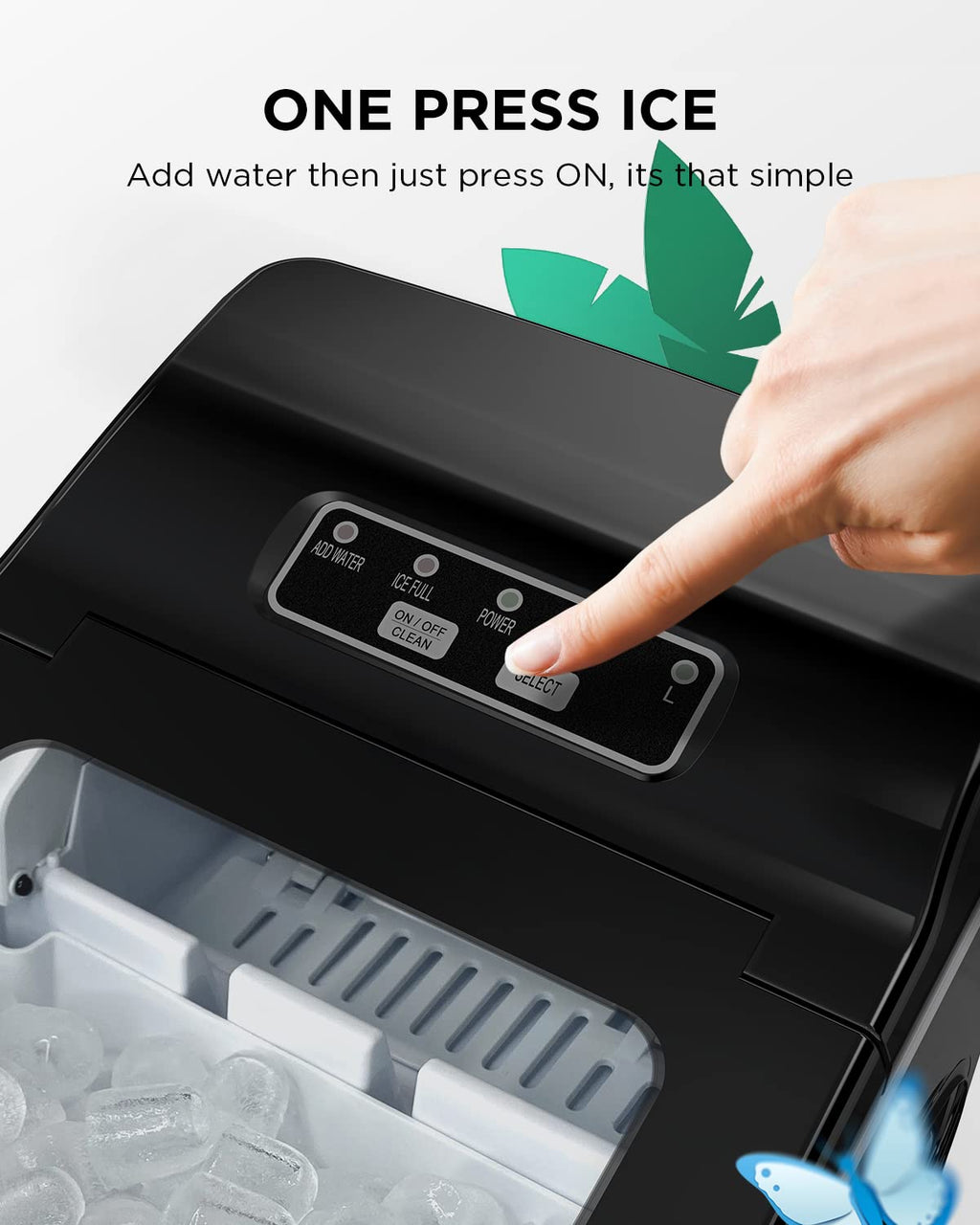 Silonn Ice Maker Countertop, 9 Cubes Ready in 6 Mins, 26lbs in 24Hrs, Self-Cleaning Ice Machine with Ice Scoop and Basket, 2 Sizes of Bullet Ice for Home Kitchen Office Bar Party