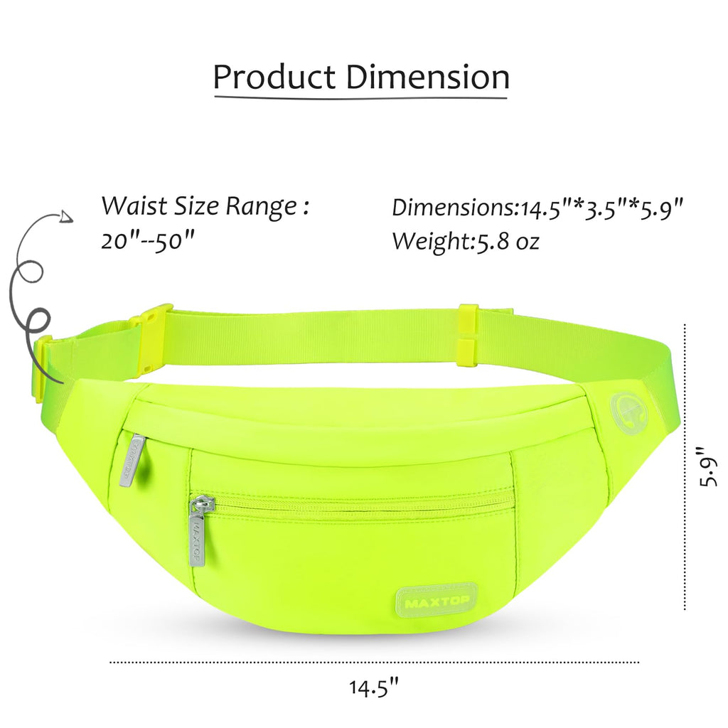 MAXTOP Large Bumbag Waist Fanny Pack Running Belt for Men Women Unisex Bum Bag with Headphone Jack and 4-Zipper Pockets Adjustable Belt for Travel Running Jogging Workout Hiking Gifts All Black