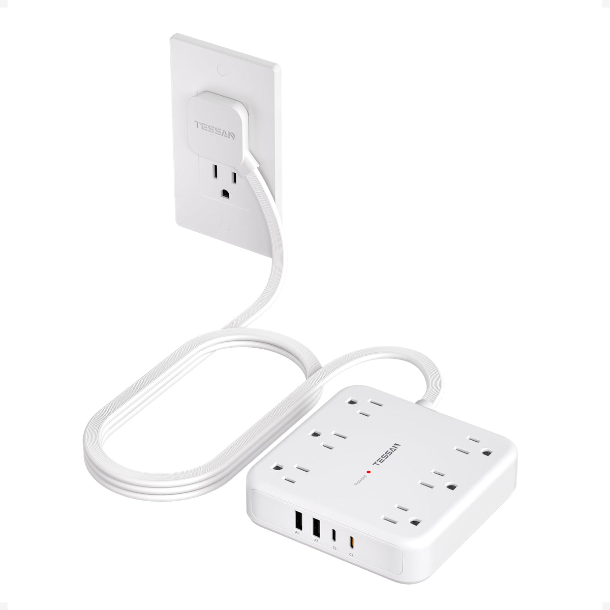 TESSAN Surge Protector Power Strip, 5Ft Flat Plug Extension Cord, Black