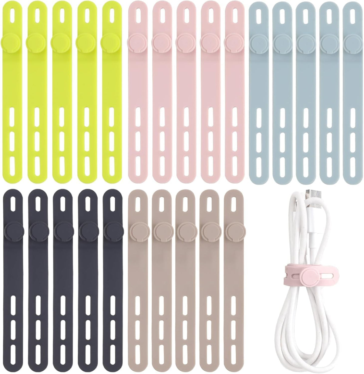 Oligei 25 Pcs Silicone Cable Ties, Cable Ties Reusable, High Elasticity Cord Wraps for Electrical Cords, Cord Organizer for Earphone, Phone Charger(Blue)
