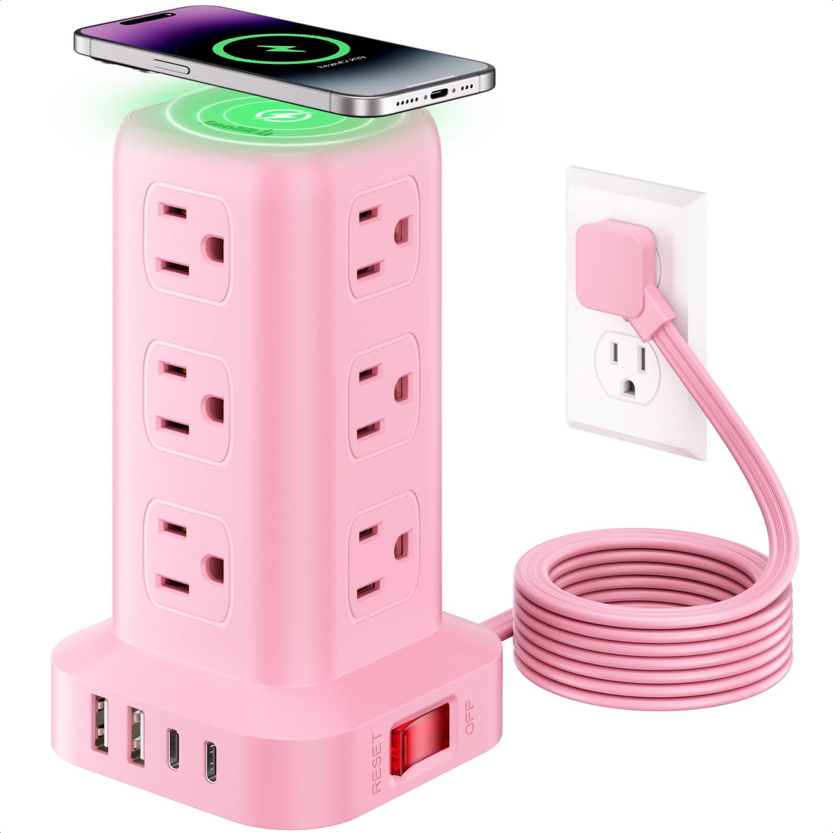 Extension Cord with Multiple Outlets, SMALLRT Power Strip Tower, PD 20W USB C, Outlet Extender with USB Ports 12 AC Outlets, 6.5FT Extension Cord for Home Office, Overload Protection