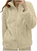 Fleece Winter Jackets for Women UK Fashion Warm Soft Fluffy Coats Causal Solid Color Long Sleeve Full Zip Jacket Elegant Callor Lapel Cardigans Ladies Teddy Fleece Outwear Gifts for Daily Holiday