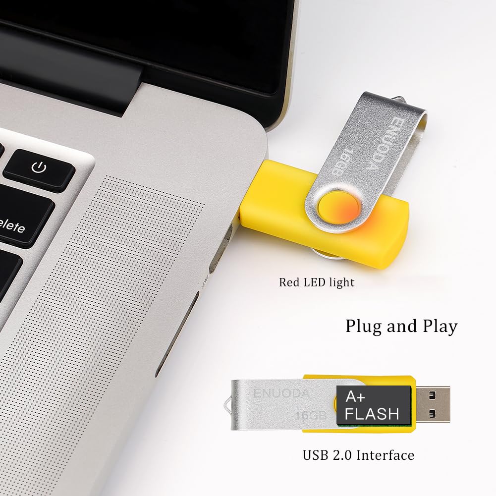 ENUODA 16GB USB Stick 1 Pack Memory Stick USB 2.0 Flash Drives Swivel Design Pen Drive for Data Storage Thumb Drive with LED Light (Black)
