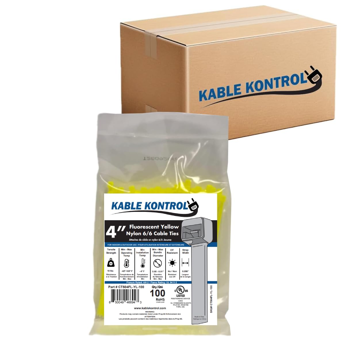 Kable Kontrol Cable Zip Ties, 4 Inch, 100 Pcs, 18lbs Test, Gray