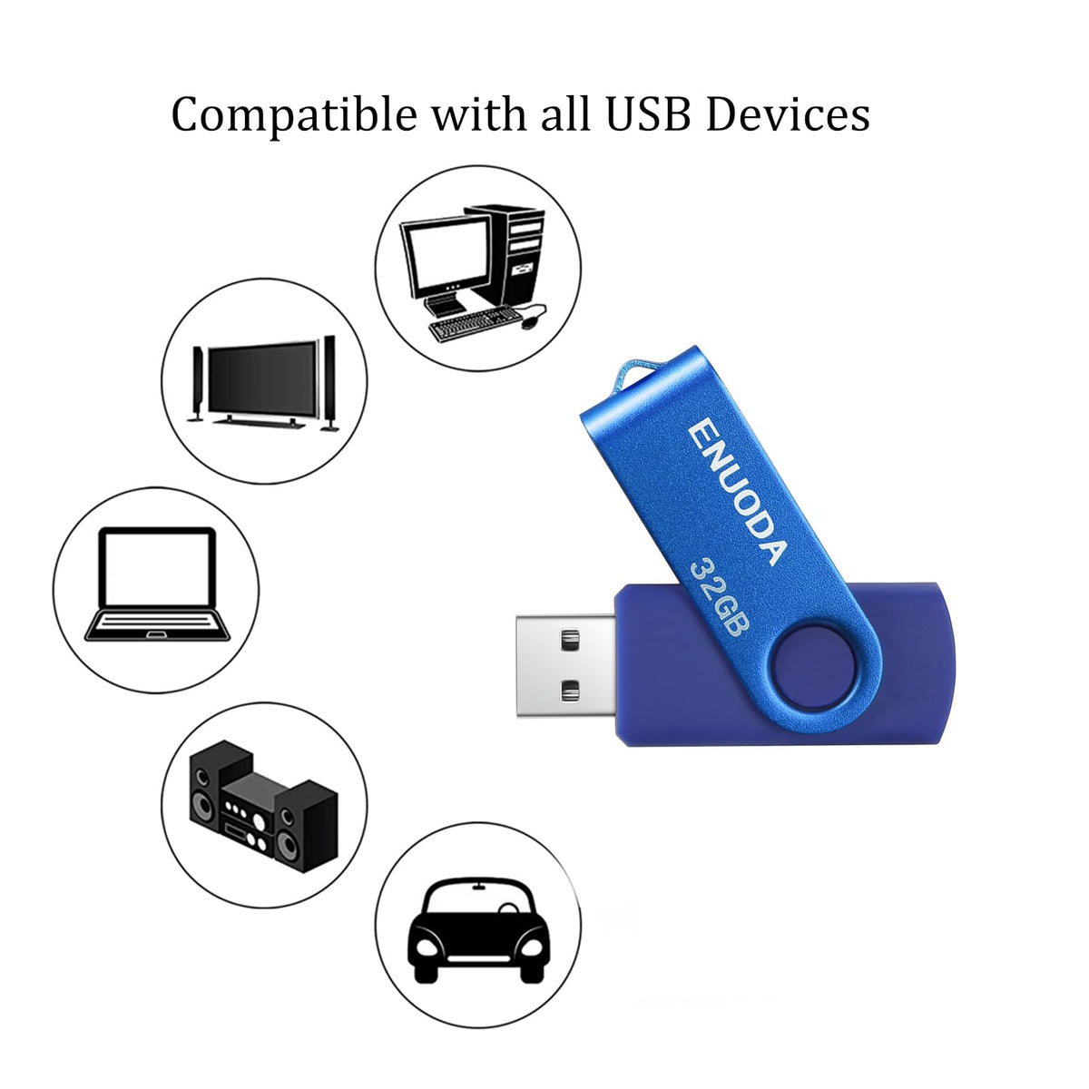 ENUODA 16GB USB Stick 1 Pack Memory Stick USB 2.0 Flash Drives Swivel Design Pen Drive for Data Storage Thumb Drive with LED Light (Black)