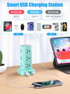 6FT Power Strip Tower with Wireless Charger,Surge Protector with 12 Outlets