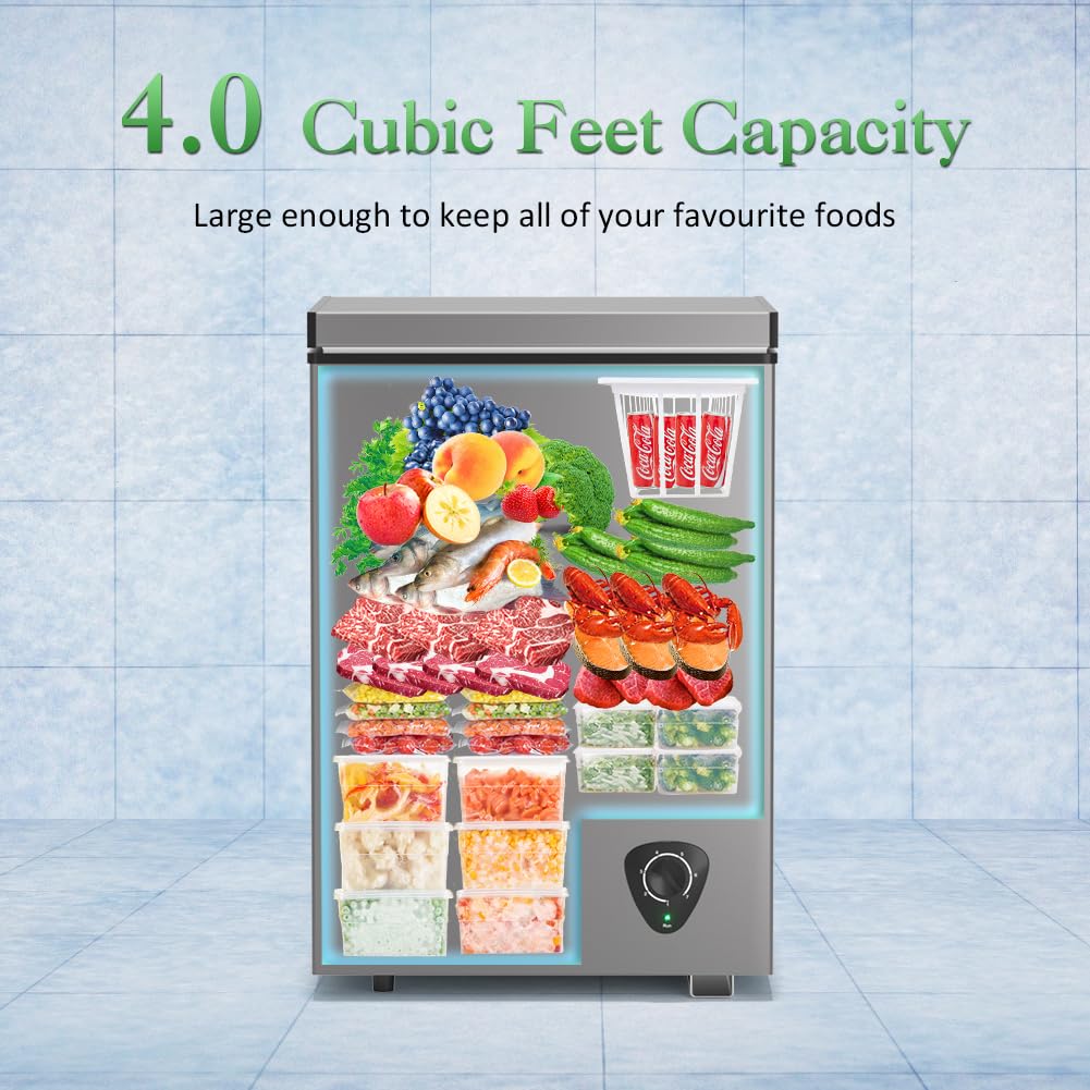 LifePlus Chest Freezer - 3.5 Cubic Feet Compact Deep Freezer Small Freezer 7 Adjustable Temperature with Removable Basket, Energy Saving Super Quiet for Garage, Office, Kitchen, or Apartment, Gray