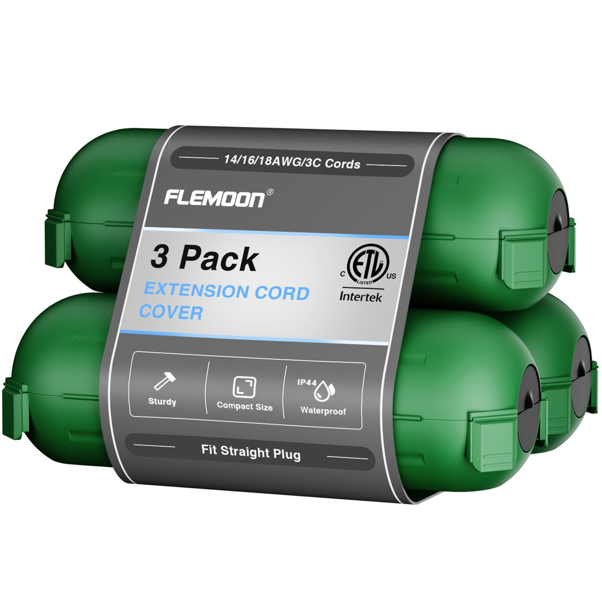 [3 Pack] Flemoon Outdoor Extension Cord Safety Cover with Waterproof Seal