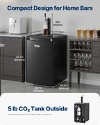 VEVOR Beer Kegerator, Single Tap Commercial Draft Beer Dispenser for D system, Full Size Keg Refrigerator with 5lbs CO2 Tank, Hold 2 Sixth / 2 Ball lock keg, Black