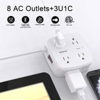 6 Ft Surge Protector Power Strip - YISHU 8 Widely Outlets with 4 USB Ports, 3 Side Outlet Extender with 6 Feet Flat Extension Cord, Ultra Flat Plug, Wall Mount, Desk USB Charging Station, ETL, Black