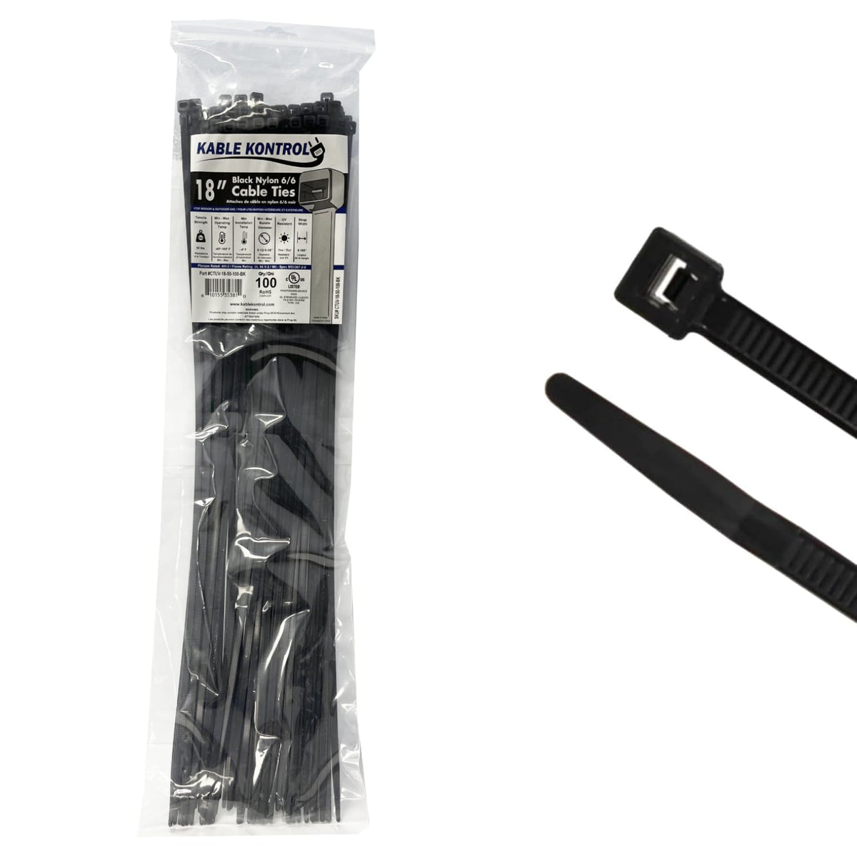 Kable Kontrol Cable Zip Ties, 4 Inch, 100 Pcs, 18lbs Test, Gray