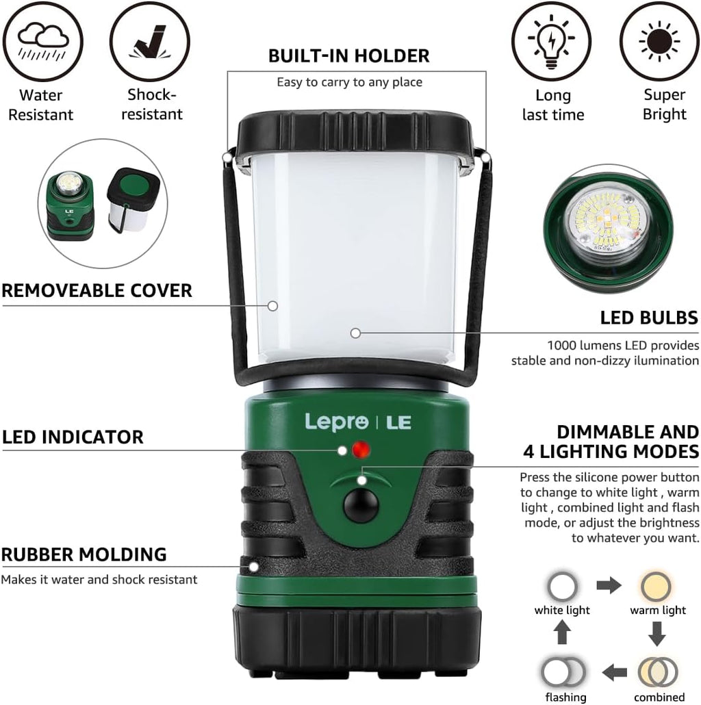 LE Camping Light Rechargeable, 1000lm Camping Lantern, Warm & Cool Light