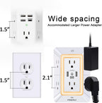 Multi Plug Wall Outlet Night Light, POWRUI 6 Outlet Extender & 3 USB Ports
