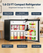 COWSAR 2.6 Cu.Ft Mini Fridge with Freezer, Freestanding Compact Refrigerator with Reversible Door & 7-Speed Thermostat, Small Fridge for Office, Apartment, Gameroom (BLACK)