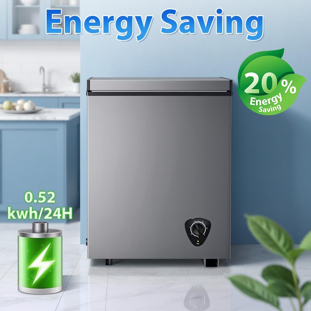 LifePlus Chest Freezer - 3.5 Cubic Feet Compact Deep Freezer Small Freezer 7 Adjustable Temperature with Removable Basket, Energy Saving Super Quiet for Garage, Office, Kitchen, or Apartment, Gray