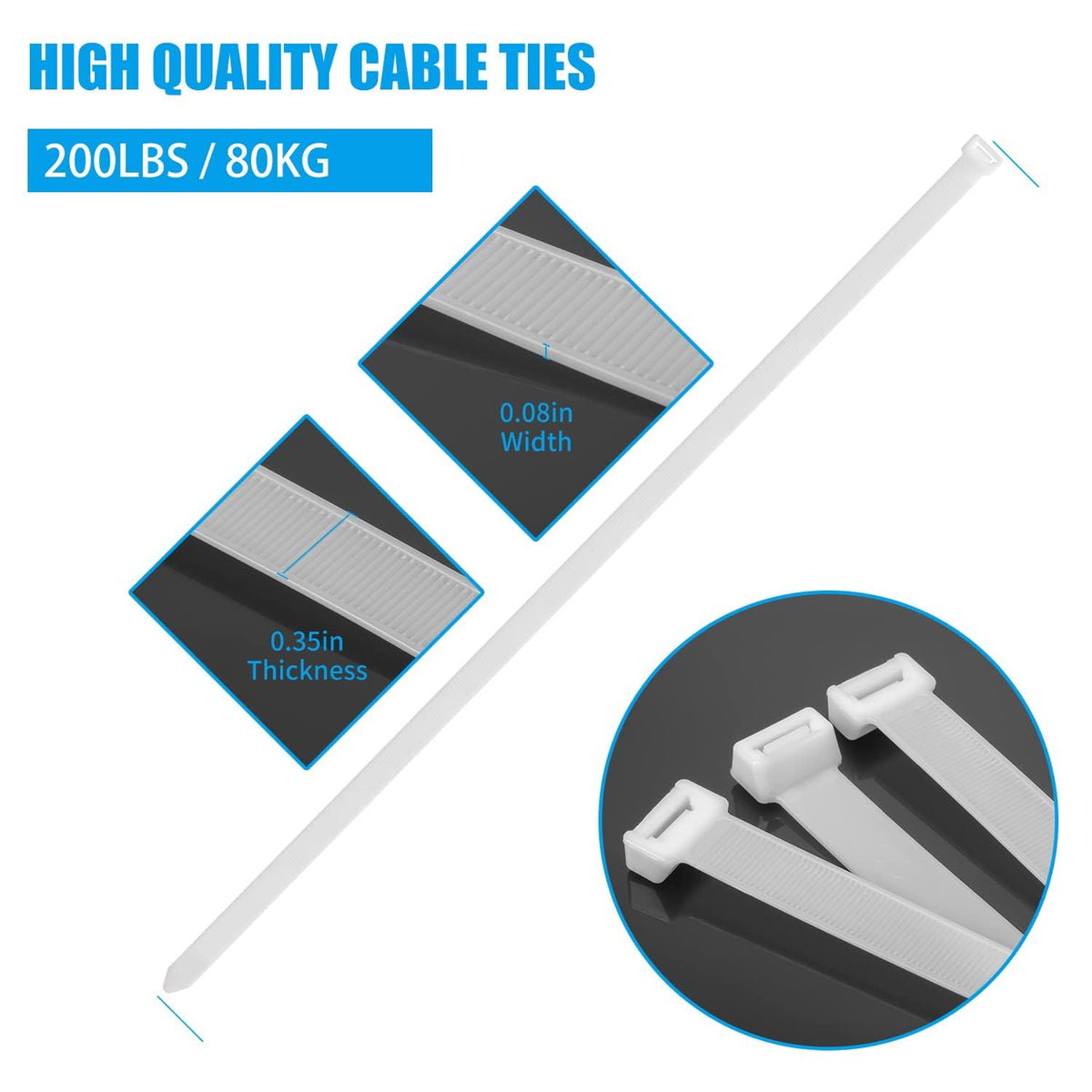 Armpow 18 inch Black Zip Ties Heavy Duty 100 PACK, 220 LBS Ultra Exclusive Strong Plastic Wire Ties, Large Cable Ties Extra Long Tie Wraps, Indoor and Outdoor UV Resistant