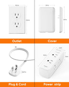Olcorife Flat Extension Cord with Outlet Cover, Flat Plug Power Strip with 6 Outlets and 3 USB Ports, 8 FT Cord Hidden Outlet Extender for Tight Spaces