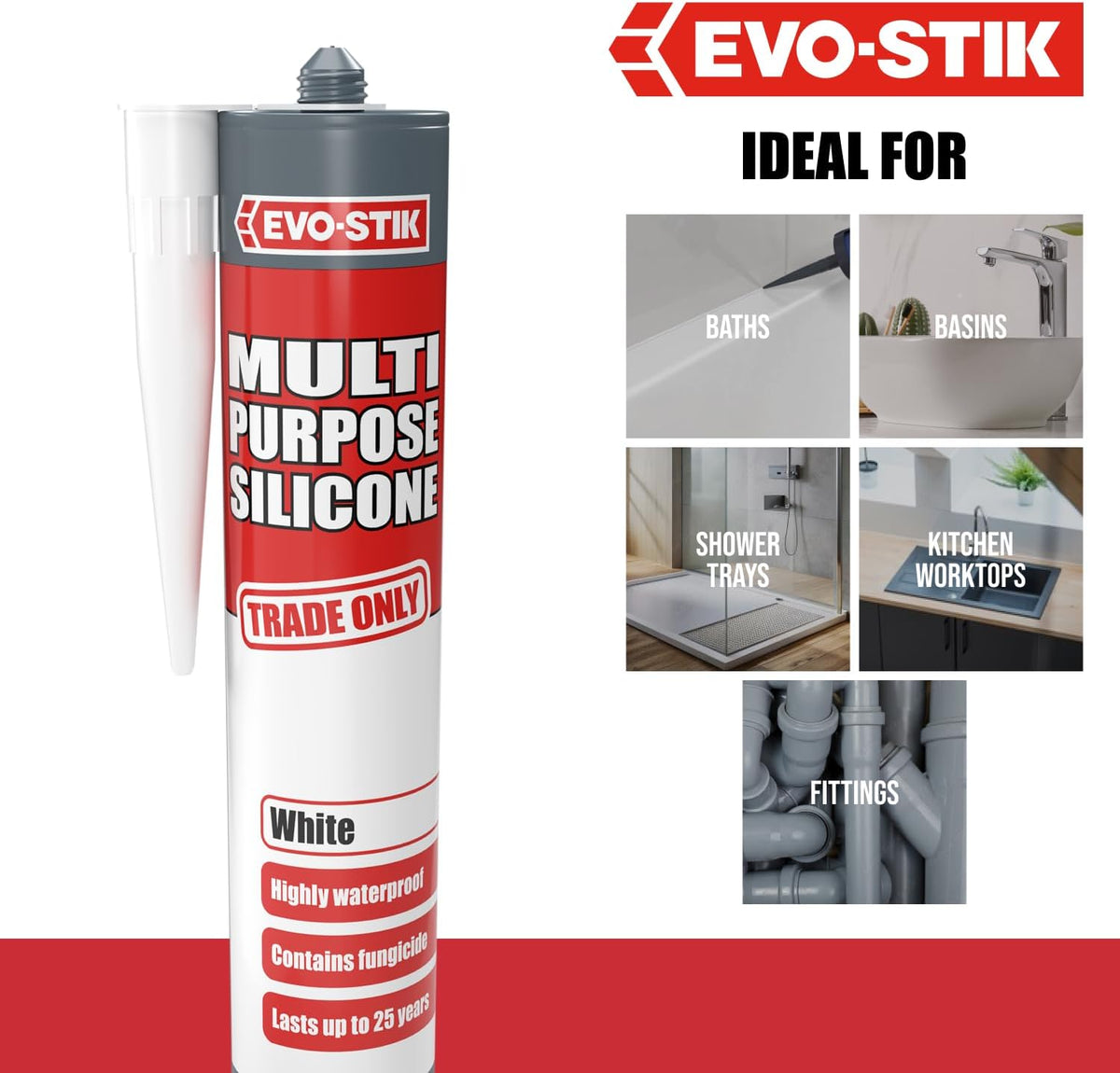 EVO-STIK Multipurpose Silicone Sealant White - Waterproof & Mould Resistant