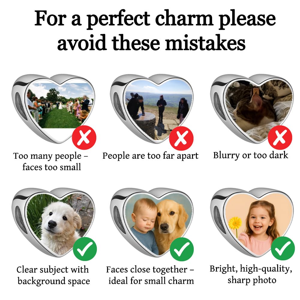 2Burned Custom Personalised Stainless Steel 316 Love Heart Photo Charm
