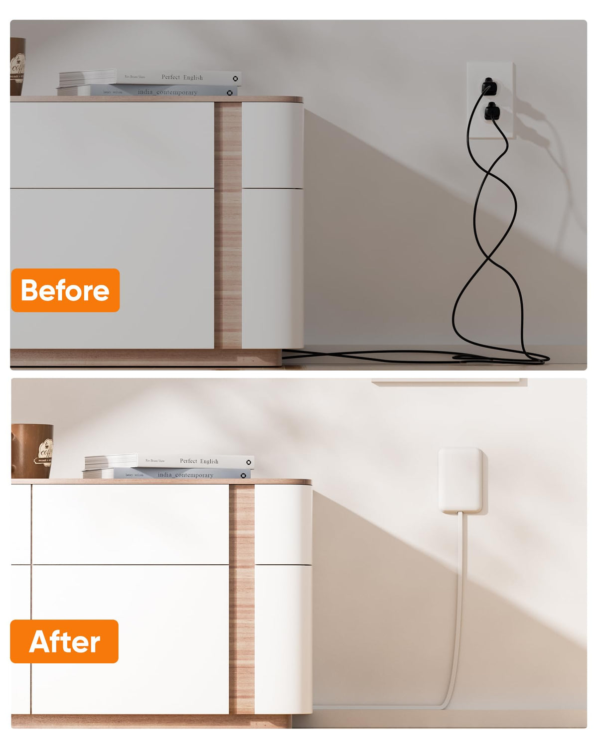 Olcorife Flat Extension Cord with Outlet Cover, Flat Plug Power Strip with 6 Outlets and 3 USB Ports, 8 FT Cord Hidden Outlet Extender for Tight Spaces
