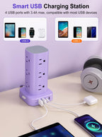 6FT Power Strip Tower with Wireless Charger,Surge Protector with 12 Outlets