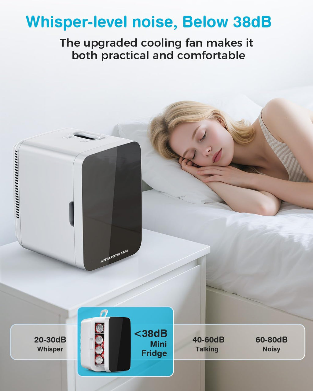 Antarctic Star Compact Mini Fridge, 10L Portable Small Refrigerator, 2.6 Gal Desktop Fridge with AC/DC Adapters, Small Cosmetics Cooler for Beverage, Food, Makeup, Bedroom, Office, Dorm, Black