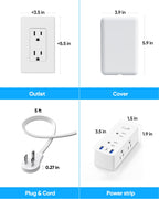 Olcorife Flat Extension Cord with Outlet Cover, Flat Plug Power Strip with 6 Outlets and 3 USB Ports, 8 FT Cord Hidden Outlet Extender for Tight Spaces