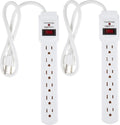 Amazon Basics Surge Protector Power Strip, 6-Outlet with 200J Protection, Circuit Breaker, LED Indicator, On/Off Switch, Wall-Mounting, 2ft Extension Cord, White, 2-Pack