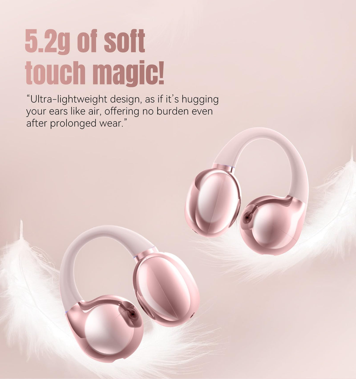 Kinglucky Clip-On Earbuds Gen 3, Open-Ear Wireless Bluetooth 6.0 Headphones with Mic, Secure Fit for Small Ears & Glasses Wearers, 50H Playtime, LED Digital Display, ENC, IPX5 Waterproof(Balck)