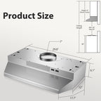 Tieasy Under Cabinet Range Hood 24 Inch, 400 CFM Stainless Steel Convertible Vent Hood with 2 Speed Exhaust Fan and Rocker Switch Control, Ducted/Ductless Kitchen Hood with Multiple Venting Options