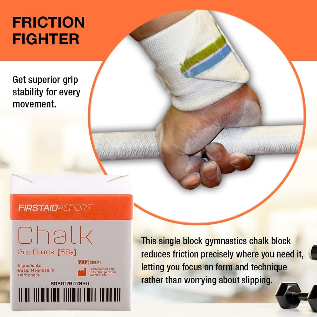 Firstaid4sport Professional 2oz White Chalk Block for Enhanced Grip - Moisture-Absorbing Magnesium Carbonate for Climbing, Weightlifting & Gymnastics - Reduces Hand Friction & Improves Performance