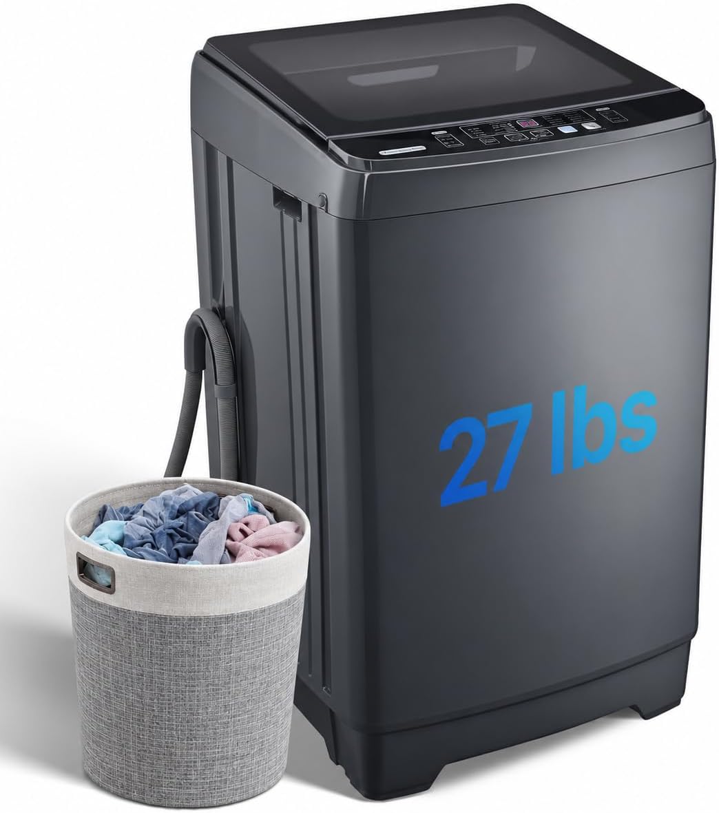 Anypro Washing Machines 27 LBS Full Automatic Clothes Washer and Spinner Combo with 10 Program and 8 Water Level, Laundry Wash Spin Dryer for Apartment RV Dorm, Grey