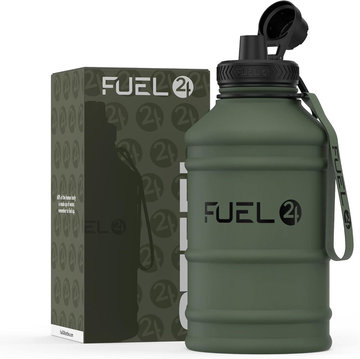 Fuel24 Stainless Steel Jug - 1.3 or 2.2 Litre Water Bottle - Extra Strong, BPA Free, Leak Proof - Large Gym Sports Bottle, 1.3L, 2.2L, Metal Bottle - Colour Options