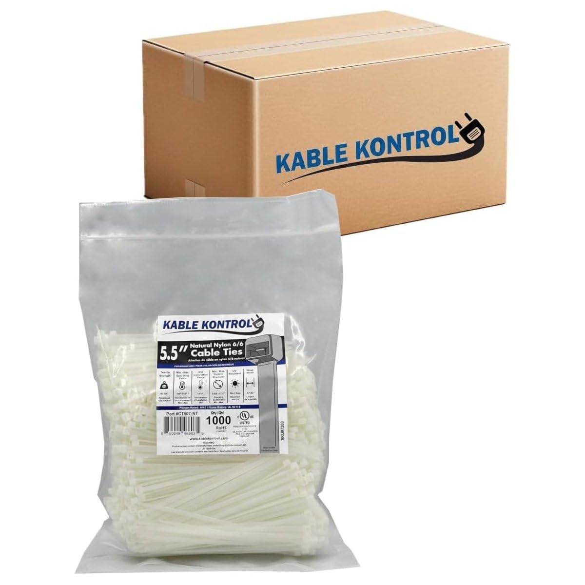 Kable Kontrol Cable Zip Ties, 4 Inch, 100 Pcs, 18lbs Test, Gray