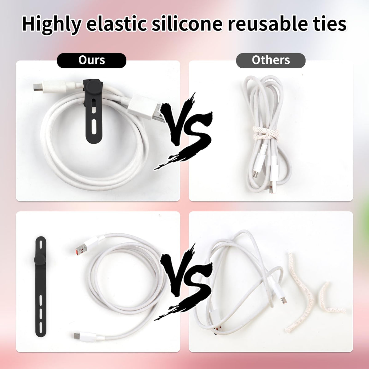 Oligei 25 Pcs Silicone Cable Ties, Cable Ties Reusable, High Elasticity Cord Wraps for Electrical Cords, Cord Organizer for Earphone, Phone Charger(Blue)