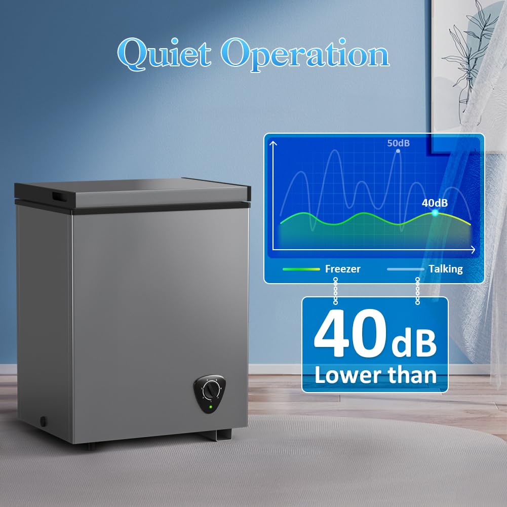 LifePlus Chest Freezer - 3.5 Cubic Feet Compact Deep Freezer Small Freezer 7 Adjustable Temperature with Removable Basket, Energy Saving Super Quiet for Garage, Office, Kitchen, or Apartment, Gray