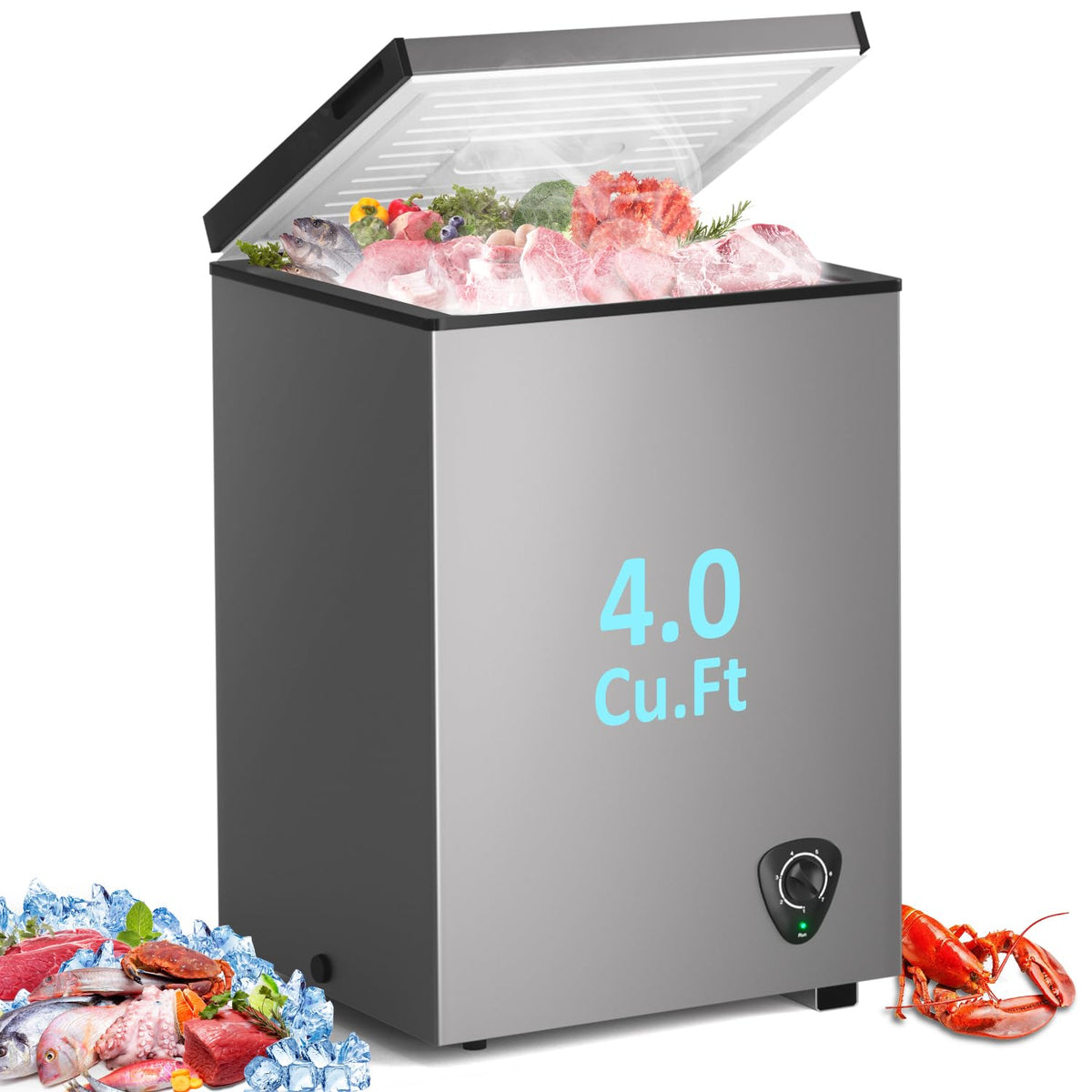 LifePlus Chest Freezer - 3.5 Cubic Feet Compact Deep Freezer Small Freezer 7 Adjustable Temperature with Removable Basket, Energy Saving Super Quiet for Garage, Office, Kitchen, or Apartment, Gray