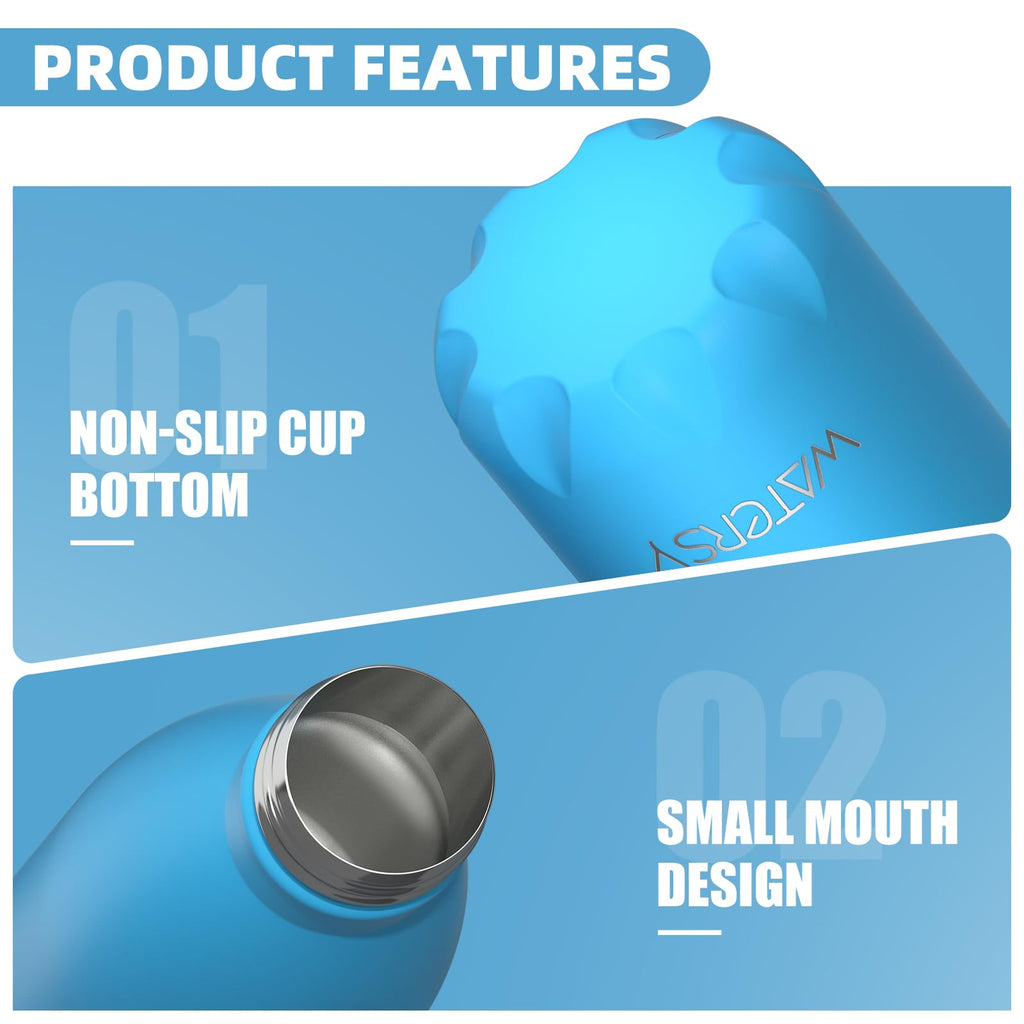 Stainless Steel Insulated Water Bottle, WATERSY Double Walled Metal Vacuum Flask Keep 24 Hrs Cold & 12 Hrs Hot Thermal Metal Sports Bottles 500ml BPA Free for Outdoor, Work, Gym, School (Black)