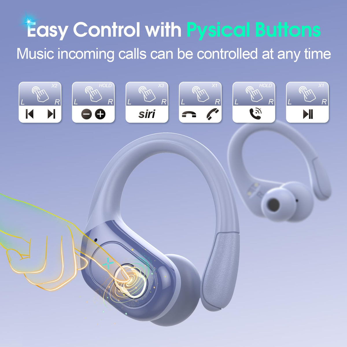 Aptkdoe Wireless Earbuds 75H Bluetooth 5.4 Sport Headphones with Earhooks
