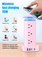 6FT Power Strip Tower with Wireless Charger,Surge Protector with 12 Outlets